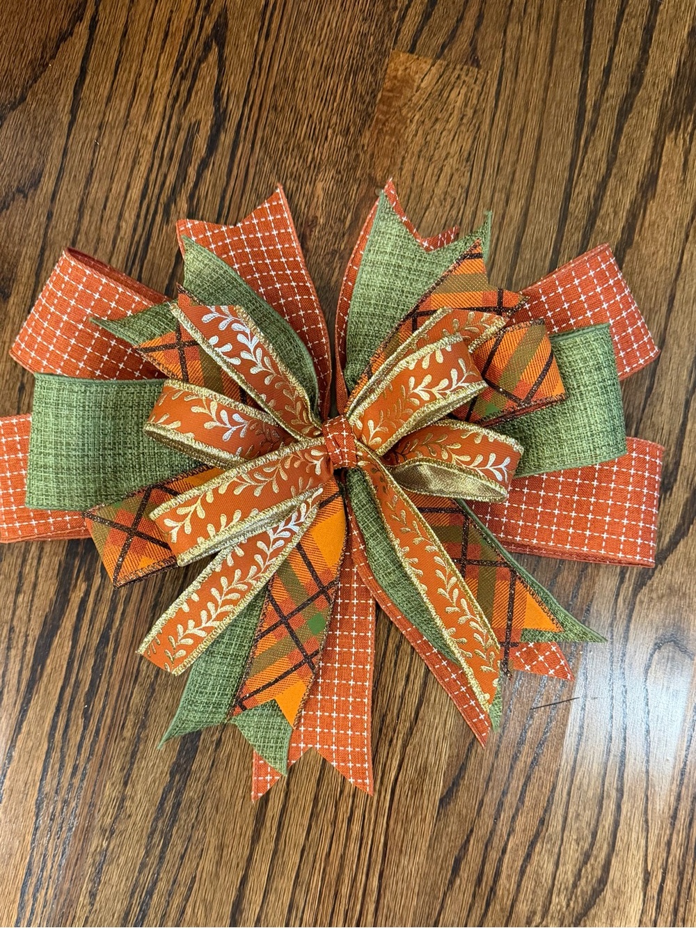 Autumn Harvest Decorative Bow - Orange & Green Holiday Accent